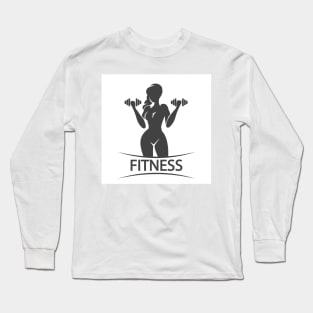 Fitness Emblem or Logo With Silhouette of Training Woman Long Sleeve T-Shirt